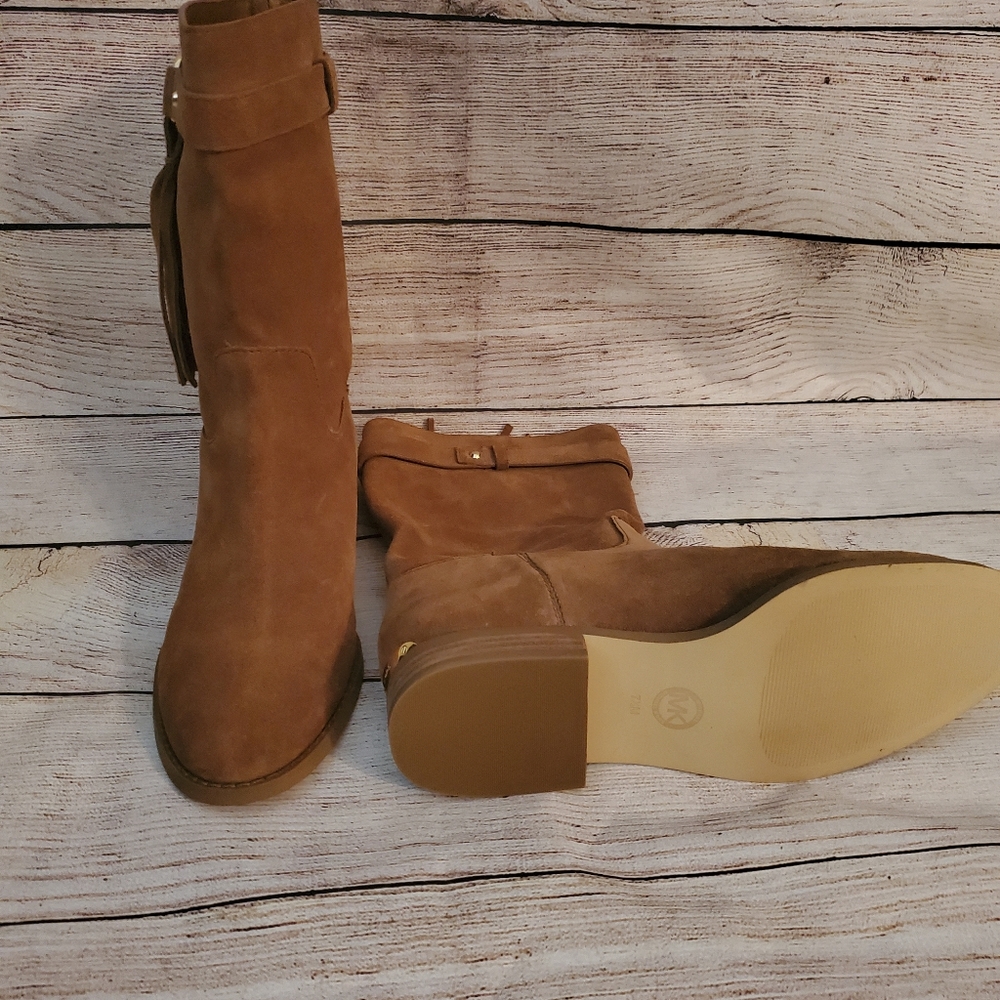 Michael Kors Rhea Dark Carmel Suede Mid Calf Fring - Picture 7 of 14